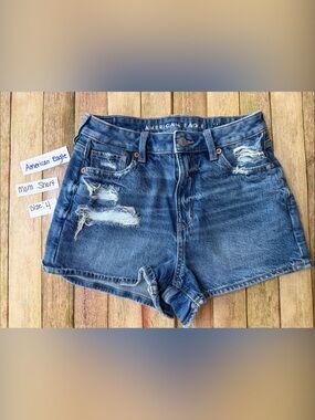 American Eagle Outfitters Distressed Blue Denim Mom Shorts